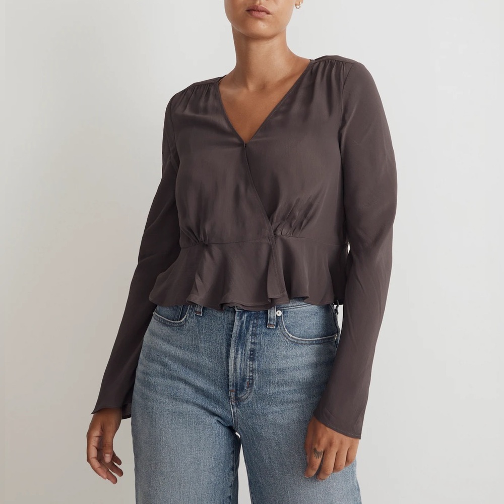Madewell | Peplum Satin Wrap Blouse